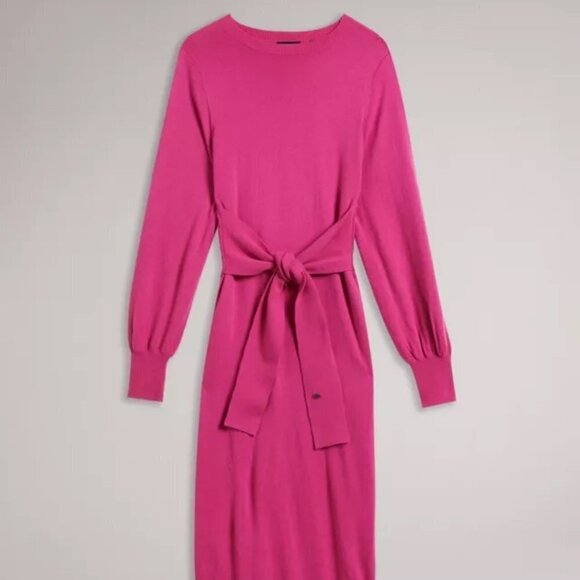 NWT Ted Baker Essya Slouchy Front Tie Cashmere Blend Knit Sweater Dress - Picture 4 of 7